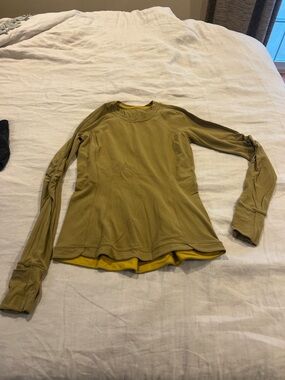 lululemon athletica Olive Green Long Sleeve Top with Yellow Trim